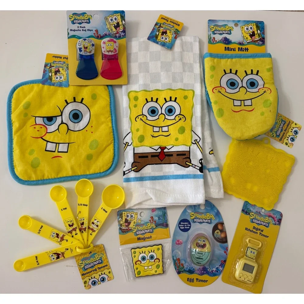 SpongeBob SquarePants Kitchen Set Timer Measuring Spoons Pot Holder Towel 10pc